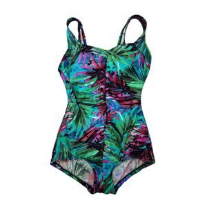 MAXINE OF HOLLYWOOD Tropical Leaf Print One Piece Swim Suit Size Small Medium
